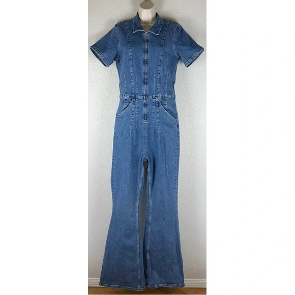 Free People We The Free Women's Jayde Flare Jumpsuit, Sunburst Blue, size XL - Picture 4 of 16